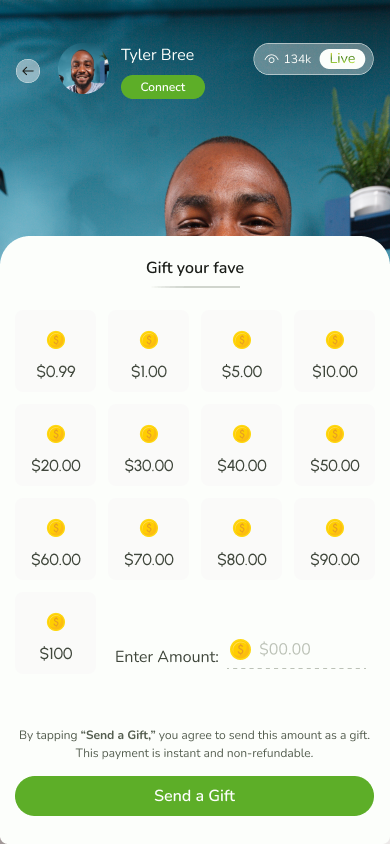 Send a gift monetization screen